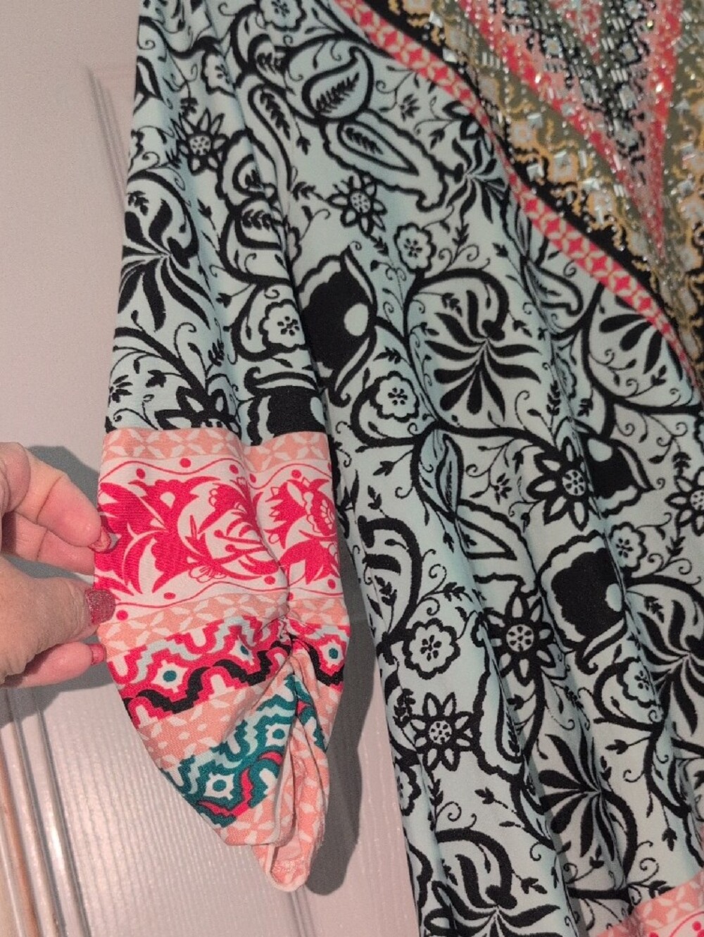 CLEARANCE! new directions Light Blue Floral V-Neck Tunic with Coral Trim - Picture 3 of 5